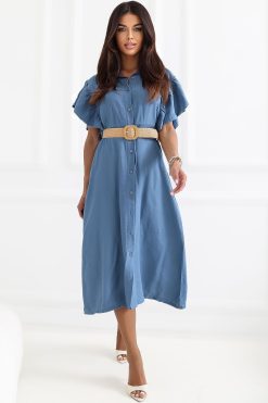 Vestido Feminino Midi com Cinto e Fenda Lateral – Várias Cores