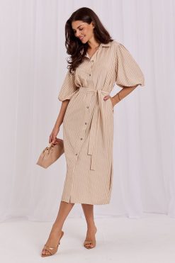 Vestido Chemisier de Algodão Às Riscas com Cinto (Gemma)